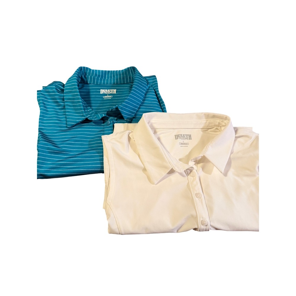 Duluth Trading Co Armachillo Sleeveless Polo Lot 2 Teal Striped White Womens L